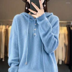 Women's Sweaters Autumn And Winter Merino Sweater Knitted Pullover Hoodie Solid Color Buttons Loose Fashion Jacket