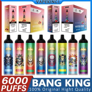 Bang King 6000 Puffs E Cigarettinladdningsbar engångsvapsmaskspol 0% 2% 3% 5% 1100mAh Batteris Förfylld 14 ml Pods Patroner Elektroniska cigaretter Penenhet 6K