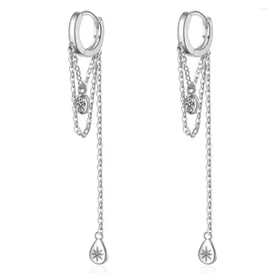 Hoop kolczyki 925 szterling Silvler Tassel łańcuch kolczyka elegancja dziewczyna prezent Fine Srebrna biżuteria Waterdrop CZ Ear Wire bijoux femme