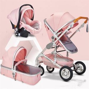 Passeggino 3 in 1 moda di buona qualità Paesaggio alto Mamma Passeggino rosa Carrozzina da viaggio Carrozzina Cestino Seggiolino auto e Troll2631