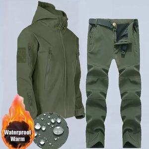 Other Sporting Goods Army SoftShell Tactical Waterproof Jackets Men Hood Coat Military Combat Tracksuit Fishing Hiking Camping Climbing Pant Trousers 231011