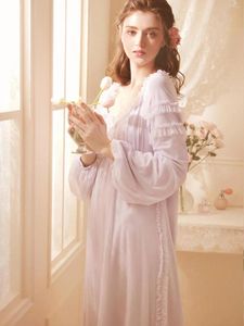 Kvinnors sömnkläder 2023 Princess Purple and White Long Nightshirt Modal Nightgown Soft Yarn Ladies Pijamas