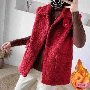 Women's Vests Red Fur Furry Plush Vest Lamb Wool Women Sleeveless Down Coat Tops Casual Short Outwear Waistcoat Parkas Jacket Coats Cloth