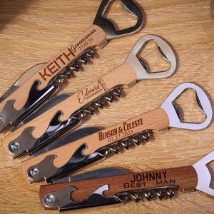 Party Favor Personalized Wood Bottle Opener Laser Engraved Groomsmen Gift Wine Corkscrew Unique Wedding Bacholor Man