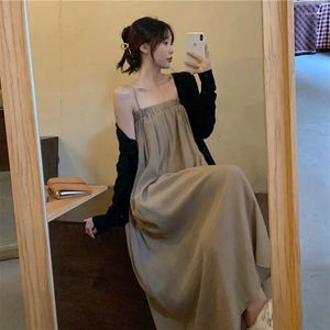 Casual Dresses Condole Belt Dress Early Autumn The Tender Wind Small Temperament That Wipe A Bosom Skirt Thin Coat Suits Emo
