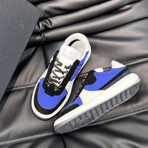 Man Blue Designer Sneakers The Latest Color Matching Casual Board Shoes Diamond Check Upper Original Science and Technology Cloth Cow Suede Splicing