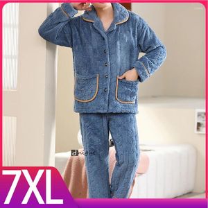 Pijamas masculinos homem quente inverno pijamas pijamas cardigan flanela plus size 7xl roupas de veludo para dormir moletom velo casa