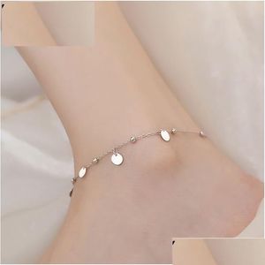 925 Sterling Sier Charming Disc Chain Anklet Armband för kvinnor Fotsmycken S-B425 DHGARDEN OTZAC