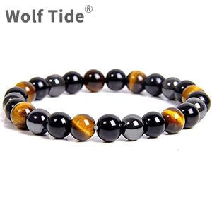 Wolf Tide Tiger Eye Stone Pulseira de contas Yoga Pulseiras Esportes Black Gallstone Pulseira Elástica Feminina Para Meninas Mulheres Um Homens Beads Jóias Estéticas Atacado