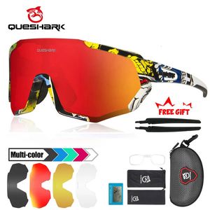 Utomhus Eyewear Queshark Men Kvinnor HD Polariserade Cycling Solglasögon Utomhus Sport MTB Bicycle Eyewear Riding Road Cykel Glasögon 5 Lens Set QE48 231012