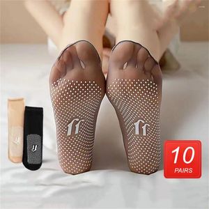 Women Socks 10 Pairs Non Slip Transparent Sexy For Summer Crystal Anti Hook Silk Invisible Mid Tube Sheer