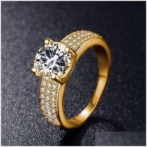 18K Rgp Stamp Pure Solid Yellow Gold Ring Solitaire 2Ct Lab Diamond Wedding Rings For Women Sier 925 Jewelry Dhgarden Otork