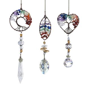 Kolye Kolyeler 3 PCS El yapımı Suncatcher Tel Sarılı Taş Kolye Asılı Süs Kristal Drop Prizma Ev Araba BMF8274C