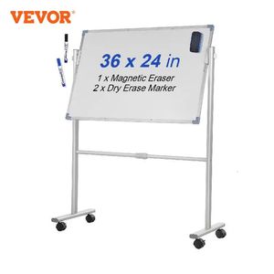 Whiteboards VEVOR Mobile Magnetic Whiteboard 36 x 24 Inch Double Sided 360 Degree Reversible Rolling Board Height Adjustable 231007