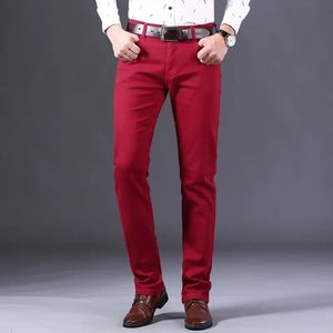 Mens Jeans Classic Style Wine Red Fashion Business Casual Straight Denim Stretch Trousers Male Brand Pants 231012