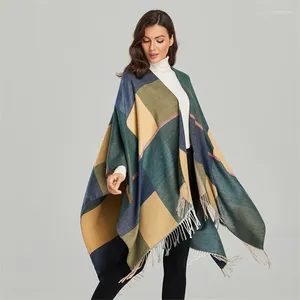 Scarves 2023 Women Cashmere Fringed Plaid Slit Shawl Poncho Fashion Versatile Winter Thicken Warm Scarf Cape Pashmina Blanket