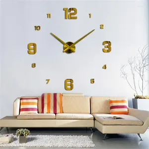 壁の時計モダンなdiyアクリルミラーファッションクロック3dビッグクォーツウォッチリビングルームホームデコレーション静物シルバーステッカー