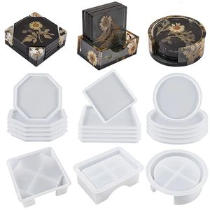 Pudełka biżuterii 5pcs Coaster silikonowy zestaw form kwadratowych pudełko do magazynowania epoksydowe platformę do formy do majsterkowiczów biżuteria Making Making Ręcznie robione rzemiosło 231011