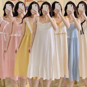 Mulheres sleepwear 2023 verão sexy lingerie espaguete cinta algodão camisola para mulheres coreano vestido longo noite nightdress