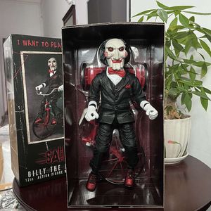 Maskottchenkostüme Original Neca-Figur Saw Billy the Puppet on mit Dreirad 30 cm Actionfigur Modellspielzeug Weihnachtsgeschenk für Freund