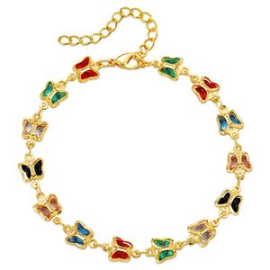 Bezauberndes Damen-Armband, 18 Karat Gelbgold vergoldet, bonbonfarbenes Glasstein-Schmetterlingsarmband für Mädchen und Frauen, schönes Geschenk