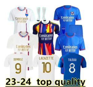 2023 2024 Maillot de Foot Futebol Jerseys Lyonnais CAQUERET TOLISSO JEFFINHO OL AOUAR TAGLIAFICO Fãs Jogador Camisas de Futebol 23 24 TRAORE SARR Homem Lyon Kids Kit6