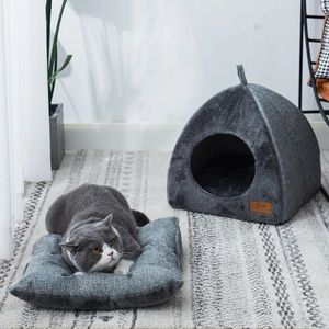 Camas de gato Móveis Casa de cama de gato para inverno interior quente sono profundo conforto pet cesta aconchegante pequeno tapete para pequenos cães gatinho acessórios 231011