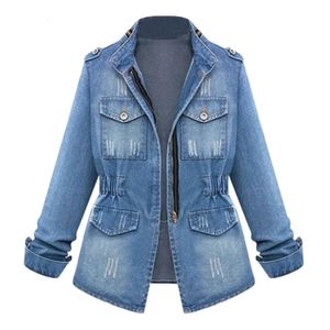 Women's Plus Size Outerwear Coats Plus Size Women's Jacket Pockets Denim Jacket Women White Wash Long Sleeve Vintage Casual Jean Jacket Coat Mujer Chaqueta 231011