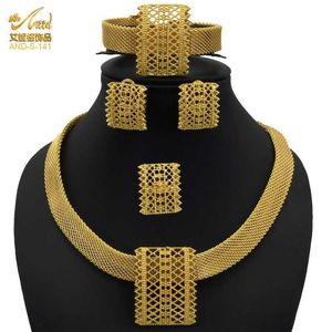Smycken lyxkedja halsband afrikanska smycken set 24k dubai guldfärg indisk arabiska bröllopssamling set örhänge för kvinnor h102060
