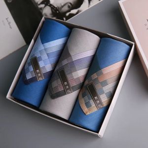 Cravat 3pcs/Set Cotton فحص منديل مناديل منقوشة مع هدايا هدايا هدايا التغليف عيد الميلاد للرجال 231012