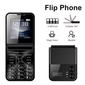 Unlocked New Classic Flip Mobile Phone 2.6 Inch Screen 2G GSM 4 SIM Card Speed Dial Magic Voice LED Flashlight Backup Foldable Cellphone