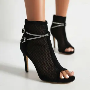 Sandalen Extra Große Größe 34-48 Peep Toe Spitze Mesh Net Atmungsaktive Frau Sommer Stiefeletten Dünne High Heels stilettos Gladiator