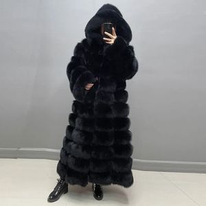 Kvinnors päls faux vinter kvinnor äkta kappa tjocka varma full ärmar huva högkvalitativ naturlig mode överrock anpassningsbar storlek 231012