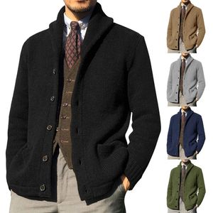 Men's Sweaters Sweater Cardigan Knitted Single Breasted Button Winter Stand Collar Men Jackets Male British Style Coats 231011