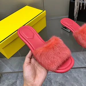Designer Slides Luxo Mink Fur Chinelos Sandálias Sapatos De Pele Para Mulheres Fluffy Slides Moda Luxo Designer Chinelos De Lã Com Caixa Original