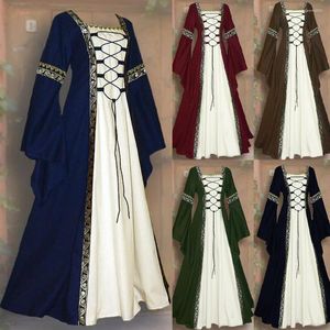 Sıradan Elbiseler Cadılar Bayramı Kadınlar Avrupa Ortaçağ Mahkemesi Fantezi Vampir Cosplay Kostüm Karnaval Vintage Straplez Uzun Kollu Zarif Elbise