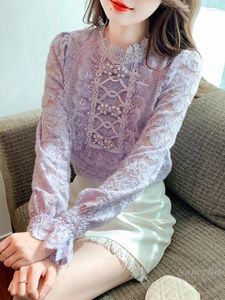 Women's Blouses Half Turtleneck Purple Lace Shirt Autumn Clothing 2023 Design Sense Niche Bottoming Shirts Tops Lady Blusas