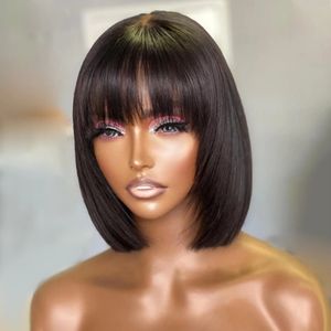 Synthetische Perücken, glattes Haar, Bob-Perücken, brasilianische Echthaar-Perücke mit Pony, kurze Bob-Perücken für schwarze Frauen, maschinell hergestellte Perücke, Rebecca Remy Hair Bob 231012