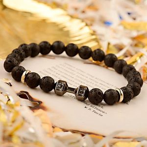 Bracciale in pietra lavica naturale per donna uomo equilibrio curativo braccialetti elastici con bilanciere yoga elasticizzato Pulsera Hombre