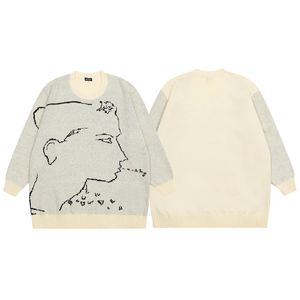 Şık ABD Rahat Sıcak Sweaters Jumbers Erkekler İçin Jumperlar Kadın Karikatür Eskiz Sıradan Örme 23FW 12 Ekim