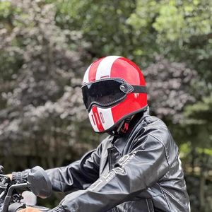 オートバイヘルメット2023ファイバーグラスヴィンテージカスクモトユニセックスバイクレーシングヘルメットドット用フルフェイス