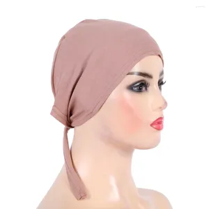 Lenços moda simples gravata volta chapéus turbante hijab bonnet muçulmano hijabi cachecol islâmico lenço amira puxar no headwrap