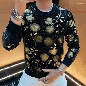 Erkek Tişörtleri Kadife Altın Bronsing Pullover Kapşonlu Adam Şık Varör Erkek Kış Modaya Düzenli Avrupa Giyim Shiny Jumper Party Top