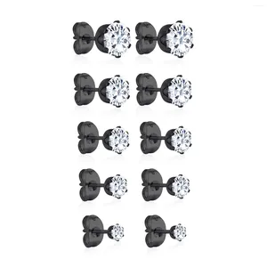 Ohrstecker LUXUKISSKIDS 5 Paare/Lose Schwarze Ohrring-Sets Damen Mädchen Großhandel Edelstahl Gemischte Größe 3 mm bis 7 mm runder Zirkonia