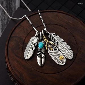 Pendant Necklaces Fashion Eagle Claw Feather Turquoise Necklace For Men Vintage Four Feathers Valentine Day Gift Wholesale