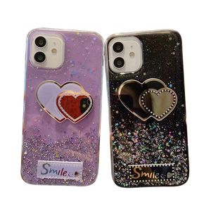 Custodie morbide per telefoni Glitter Quicksand per Iphone15 14 13 12 Plus Pro Max Anti-goccia Design premium di lusso Cover protettiva per specchio a cuore Cover posteriore per ragazze carine Vendita al dettaglio