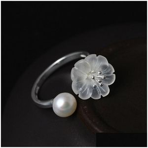 Andra 925 Sterling Sier Crystal Raining Flower Natural Freshwater Pearl Open Size Rings for Women Lovers Gifts Ethnic Statement Ring J DH4CU