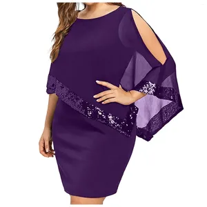 Casual Kleider Elegant für Frauen 2023 Große Größe Mesh Kleid Kalte Schulter Overlay Asymmetrische Chiffon Trägerlosen Pailletten Sexy Party