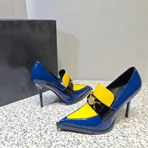 Tasarımcı Elbise Ayakkabı Kadınlar 11.5cm Yüksek Topuklu Moda Orijinal Deri Ek Parçalı Ayak parmağı Tokalı Dekorasyon Sıradan Pompa Ayakkabı
