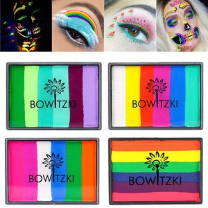 Körperfarbe Bowitzki UV Glow Split Cakes Neon Rainbow Wasseraktivierter Eyeliner Gesichtsfarben Körperbemalung Make-up Lidschatten 50 g 231012
